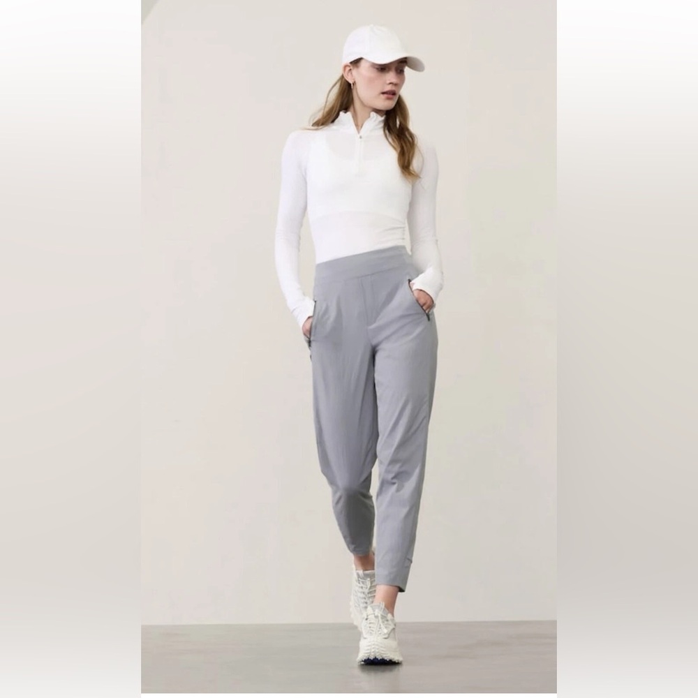 Athleta Light Gray High-Rise Track Joggers
